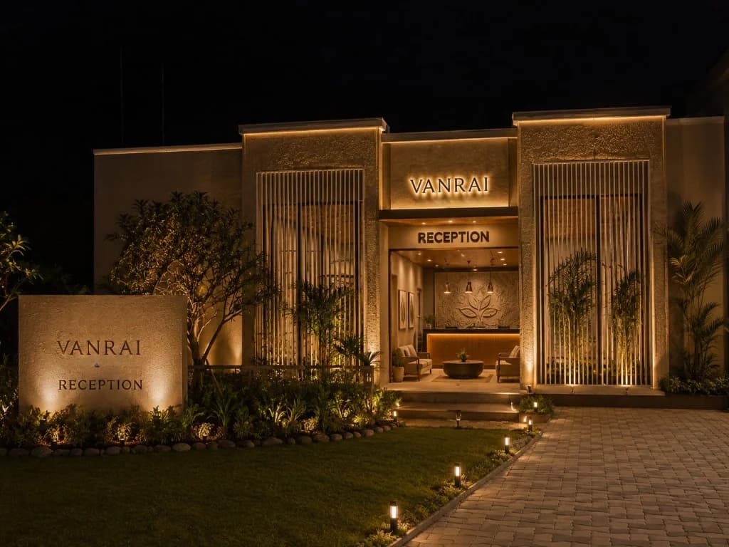 Architectural night view of Vanrai Resort reception